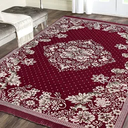 ZESTURE Red & White Floral Printed Carpet-picture-12