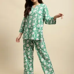 Secret Wish Sanganeri Handblock Floral Printed Pure Cotton Night Suit-image-23