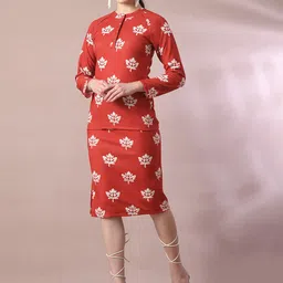 Myshka Printed Reglan Sleeves Top With Skirt Co-Ord Set-image-39
