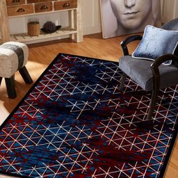 MODEFE Maroon & Blue Geometric Anti-Skid Carpet-12