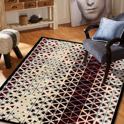 MODEFE Cream & Red Geometric Anti-Skid Carpet-11