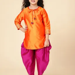 A T U N Girls Orange Kurta with Dhoti Pants-image-16