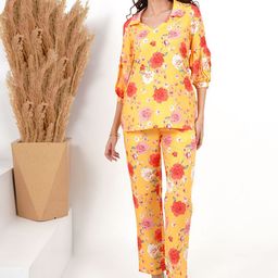 Slumber Jill Printed Puff Sleeves Top With Trouser-3