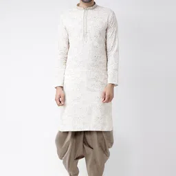 KISAH Men White Printed Cotton Blend Straight Kurta with Dhoti Pants-image-31