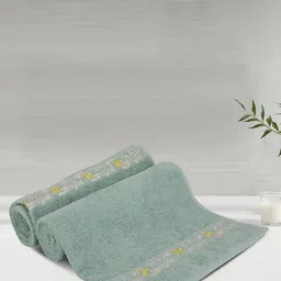 LUSH & BEYOND Teal & Yellow 2 Pieces Striped Pure Cotton 500 GSM Bath Towels-picture-9