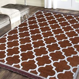Sparrow world Brown & White Geometric Printed Rectangular Carpet-18