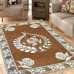 Sparrow world Brown & White Floral Printed Rectangular Carpet-33