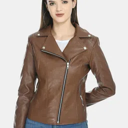 TBOJ Tan Leather Lightweight Crop Leather Jacket-image-12
