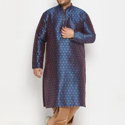 VASTRAMAY Men Plus Size Geometric Woven Design Mandarin Collar Kurta With Dhoti Pants-10