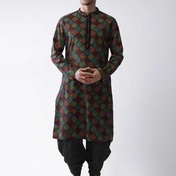 KISAH Men Black Printed Kurta with Dhoti Pants-picture-56