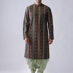 KISAH Men Green Printed Straight Kurta with Dhoti Pants-image-45
