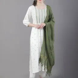 Tulsattva Ethnic Motifs Embroidered Mirror Work Kurta With Trousers & Dupatta-picture-36