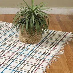 HANDICRAFT PALACE White & Blue Hand Block Printed Cotton Carpet-image-37