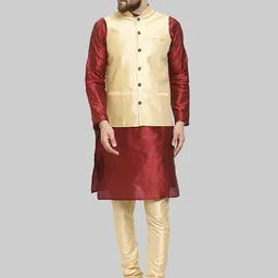 ROYAL KURTA Men Maroon Kurta with Churidar And Nehru Jacket-picture-8