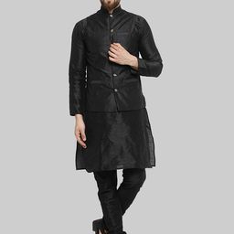 ROYAL KURTA Men Black Kurta with Churidar And Nehru Jacket-picture-9