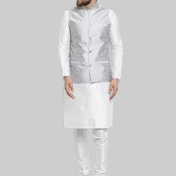 ROYAL KURTA Men White Kurta with Churidar & Nehru Jacket-image-72