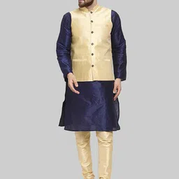 ROYAL KURTA Men Navy Blue Kurta with Churidar & Nehru Jacket-image-80