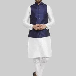 ROYAL KURTA Men White Kurta with Churidar And Nehru Jacket-picture-6