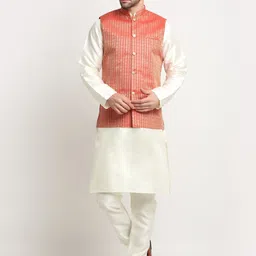 KRAFT INDIA Paisley Woven Design Regular Kurta & Churidar With Nehru Jacket-picture-56
