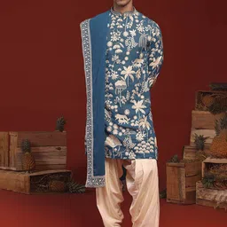 KALPRAAG Floral Embroidered Sequinned Mandarin Collar Kurta With Patiala & Dupatta-image-96
