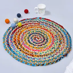 HANDICRAFT PALACE Blue & Yellow Braided Circular Jute Carpet-picture-54