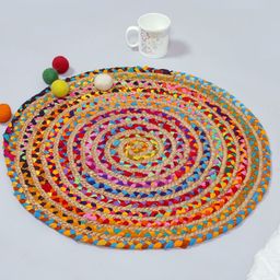 HANDICRAFT PALACE Beige & Pink Braided Jute Cotton Circular Carpet-20
