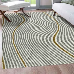 saraswatii global White & Grey Striped Hand Tufted Rectangular Carpet image 1