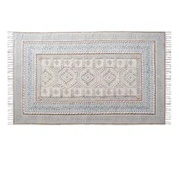 Art Avenue White & Beige Woven Design Cotton Rectangular Carpet-image-4