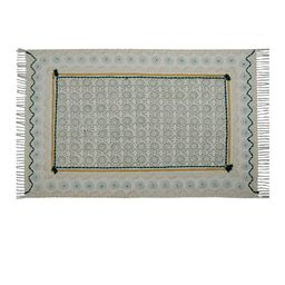 Art Avenue Beige & Green Floral Printed & Embroidered Cotton Rectangular Carpet-1