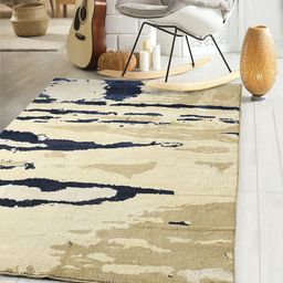 Saral Home Beige & Navy Blue Textured Cotton Rectangular Carpet-25