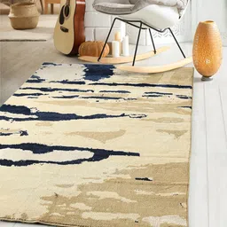 Saral Home Beige & Navy Blue Textured Cotton Rectangular Carpet-56