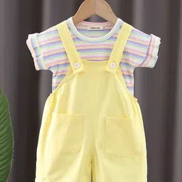 INCLUD Girls Striped T-shirt With Dungaree Set-image-34