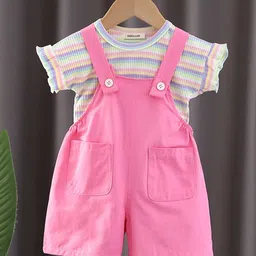INCLUD Girls Dungaree With Striped T-Shirt-image-52