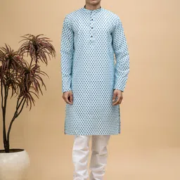 NEUDIS Men Ethnic Motifs Printed Pure Cotton Kurta with Churidar-16