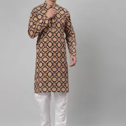 NEUDIS Men Black Ethnic Motifs Printed Pure Cotton Kurta with Churidar-image-13