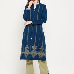 Zigo Winter Ethnic Motifs Printed Thread Work Kurta with Trousers-picture-31