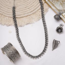 TEEJH Silver-Toned Ghungroo Oxidised Jewellery Set-picture-25