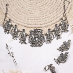 TEEJH Silver-Toned Oxidized Jewellery Set-11