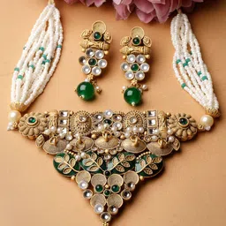 ADIVA Gold-Plated Kundan Studded & Pearls Beaded Jewellery Set-25