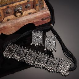 Arrabi Oxidised Silver-Toned Beaded Jewellery Set-image-92