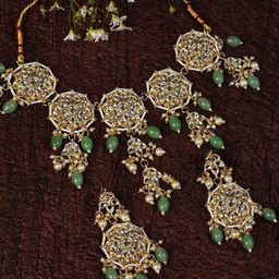 SOHI Gold-Plated Kundan Studded & Beaded Necklace & Earrings Set-picture-45