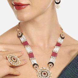Zaveri Pearls Gold Plated Kundan Studded & Beaded Jewellery Set-image-51