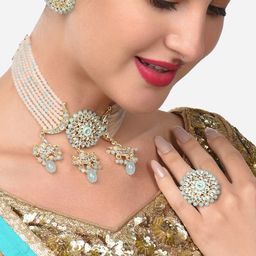Zaveri Pearls Gold-Plated Kundan-Beaded Choker Jewellery Set-image-74