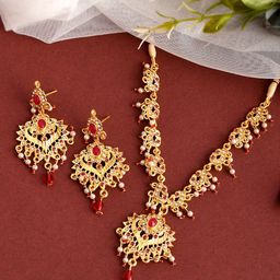 Silvermerc Designs Gold-Plated Red CZ-Studded Jewellery Set-image-82