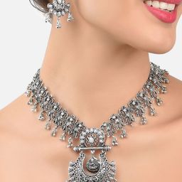 Zaveri Pearls Oxidised Silver-Plated Jewellery Set-53