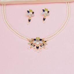 Voylla Gold-Plated & Off White Faux Pearl Layered Jewellery Set-11