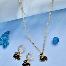 Voylla Girls Gold-Plated Black Swan Jewellery Set-image-24