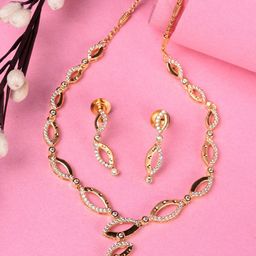 Saraf RS Jewellery Gold-Plated AD-Studded Necklace and Earrings-image-38