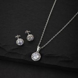 Carlton London Women Silver CZ Jewellery Set-10
