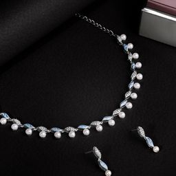 ASMITTA JEWELLERY Rhodium-Plated Cubic Zirconia Studded Meenakari Jewellery Set-image-45